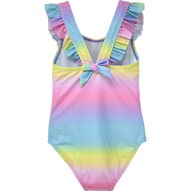 UPF 50+ Lili One-Piece Swimsuit With Ruffles And Bow, Rainbow Ombre ...