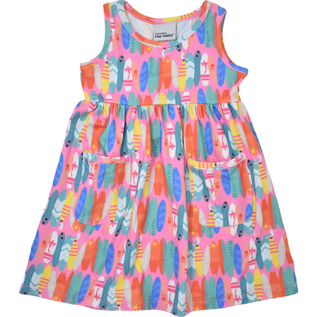 UPF 50+ Dahlia Sleeveless Tee Dress With Pockets, Pink Beach Boards - Dresses - 1