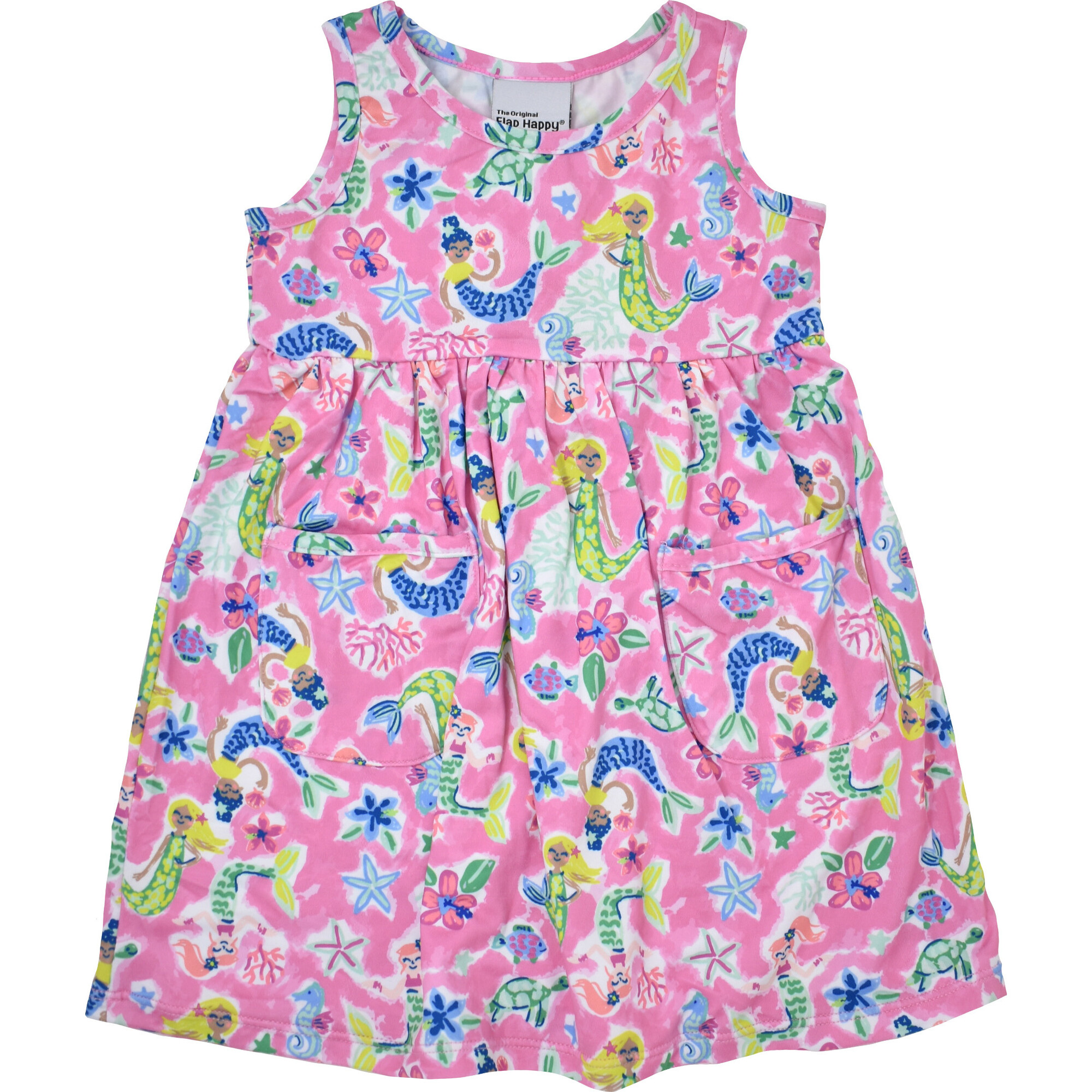 UPF 50+ Dahlia Sleeveless Tee Dress With Pockets, Mystic Mermaids - Dresses - 1