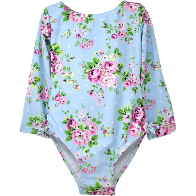 UPF 50+ Charlie Long Sleeves Rash Guard Swimsuit, Blue Country Floral