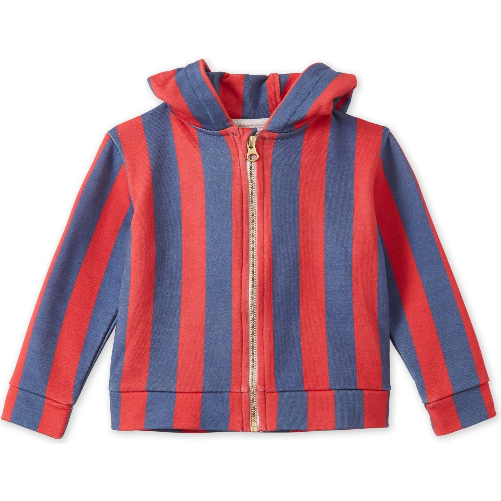 Striped Organic Cotton Zip Up Hoodie, Red/Blue Stripe - Sweatshirts - 1
