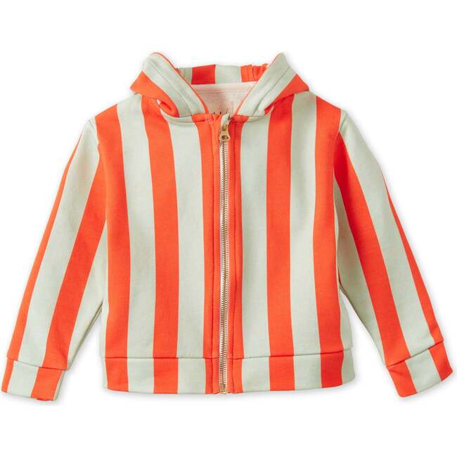 Striped Organic Cotton Zip Up Hoodie, Orange/Green Stripe