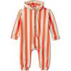 Striped Organic Cotton Jumpsuit, Orange/Green Stripe - Rompers - 1 - thumbnail