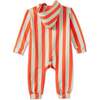 Striped Organic Cotton Jumpsuit, Orange/Green Stripe - Rompers - 3