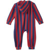 Striped Organic Cotton Jumpsuit, Red/Blue Stripe - Rompers - 2 - thumbnail