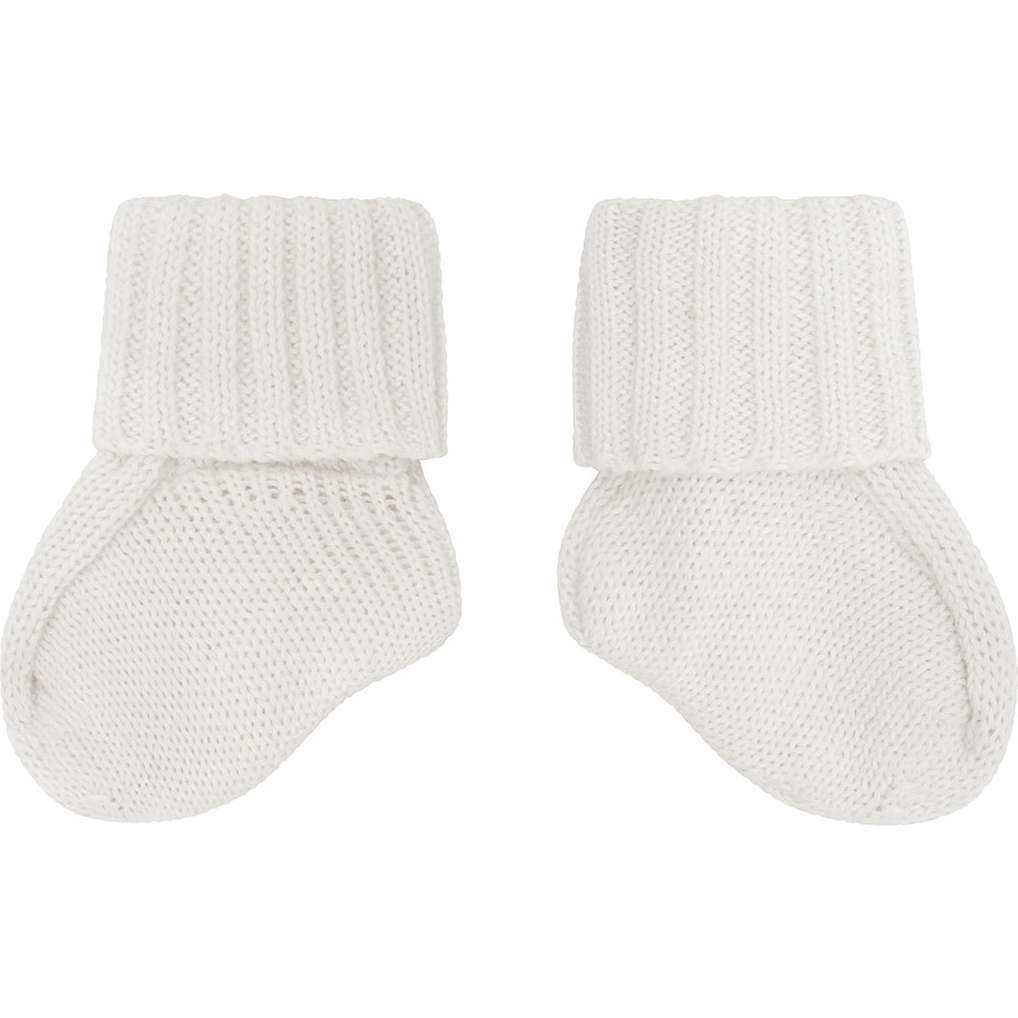 Ecru Organic Cotton Knit BootiesWhite - Loungewear - 1