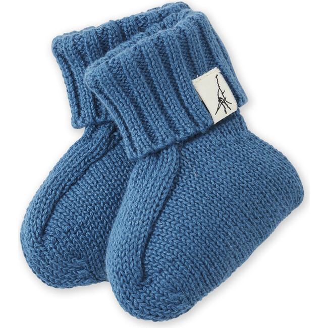Ecru Organic Cotton Knit Booties, Fjord Blue