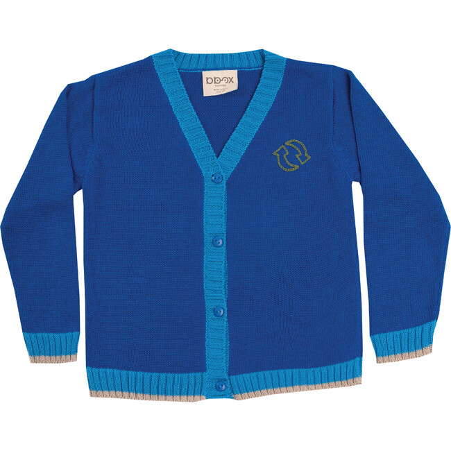 Embroidered Cardigan Sweater "Recycling Squad", Blue