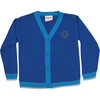 Embroidered  Cardigan Sweater  "Recycling Squad", Blue - Sweaters - 1 - thumbnail