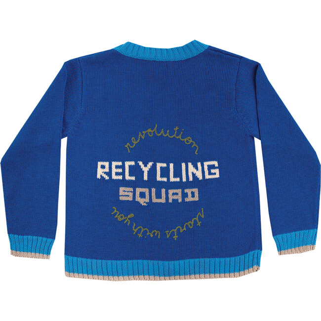 Embroidered  Cardigan Sweater  "Recycling Squad", Blue - Sweaters - 2