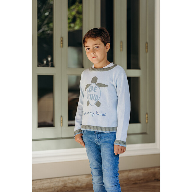 Embroidered Sweater "Be Kind" , Light Blue - Sweaters - 3