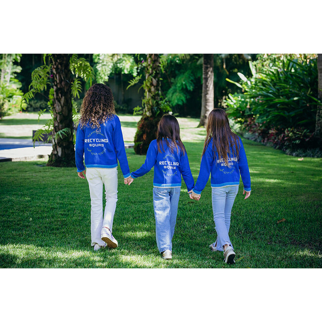 Embroidered  Cardigan Sweater  "Recycling Squad", Blue - Sweaters - 3