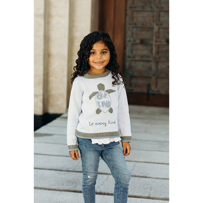 Embroidered Sweater "Be Kind" , Light Blue - Sweaters - 4