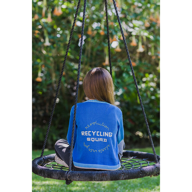 Embroidered  Cardigan Sweater  "Recycling Squad", Blue - Sweaters - 5