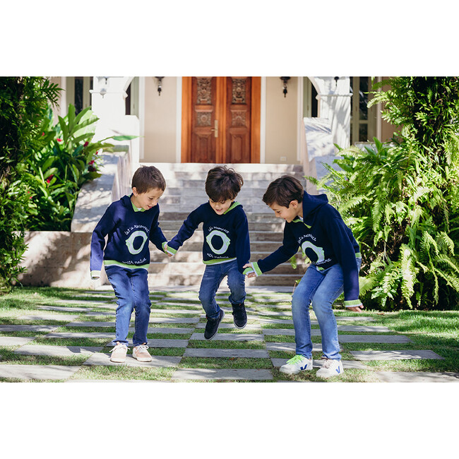 Embroidered Sweater with Hoodie "Let's Reconnect with Nature", NavyBlue - Sweaters - 3