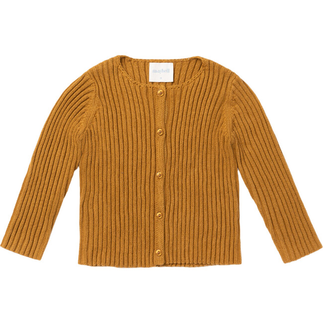 Round Neck Rib Cardigan, Brown