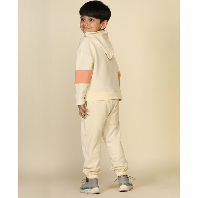 Planet First Colour Blocked Hoodie, Cream And Blue - Sweatshirts - 5