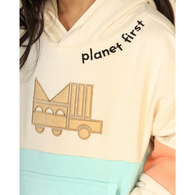Planet First Colour Blocked Hoodie, Cream And Blue - Sweatshirts - 6