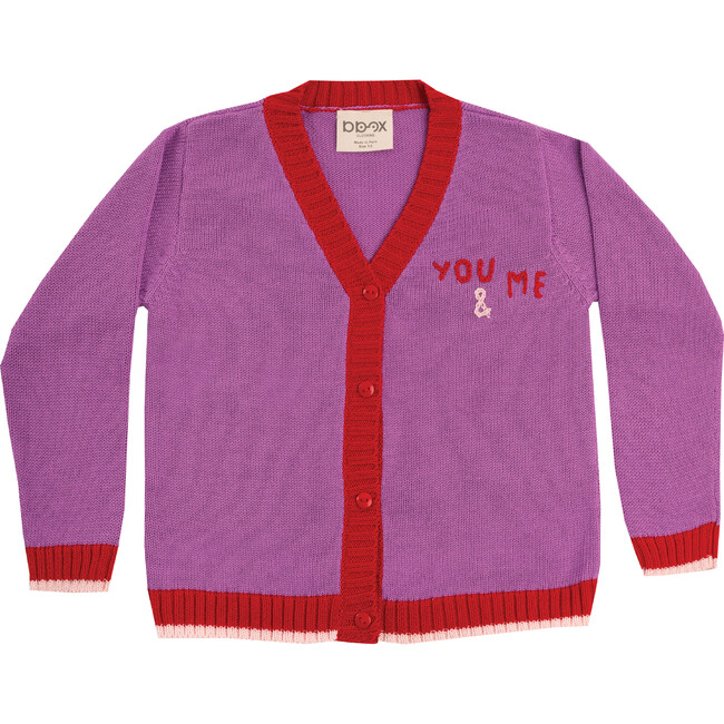 Embroidered Cardigan Sweater "This is for you & Me", Violet - Sweaters - 1