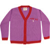Embroidered Cardigan Sweater "This is for you & Me", Violet - Sweaters - 1 - thumbnail