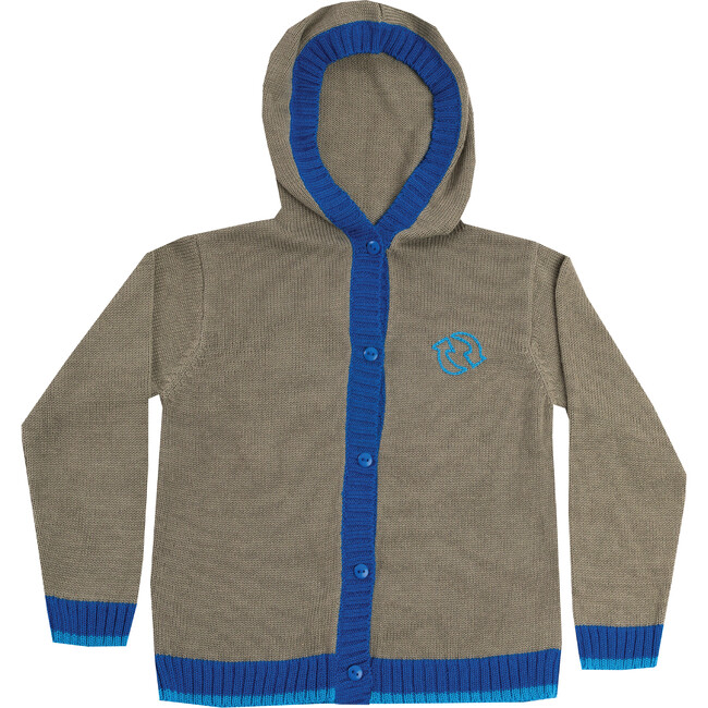 Embroidered Cardigan Sweater "Recycling Squad", Army Green