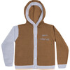 Embroidered Cardigan Sweater with Hoodie "The World is your World", Light Brown - Sweaters - 1 - thumbnail