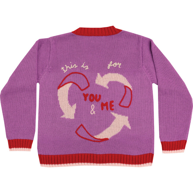 Embroidered Cardigan Sweater "This is for you & Me", Violet - Sweaters - 2