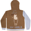 Embroidered Cardigan Sweater with Hoodie "The World is your World", Light Brown - Sweaters - 2
