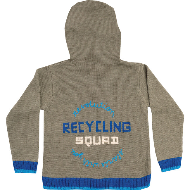 Embroidered  Cardigan Sweater  "Recycling Squad",  Army Green - Sweaters - 2