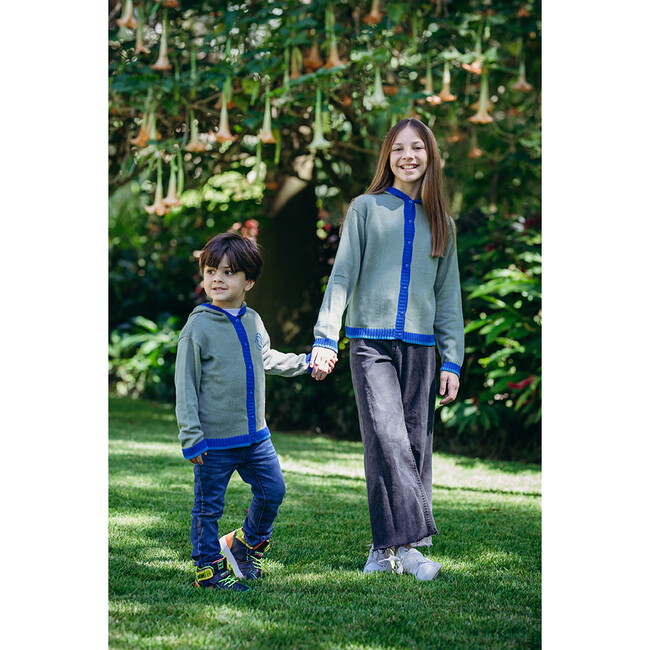Embroidered  Cardigan Sweater  "Recycling Squad",  Army Green - Sweaters - 4