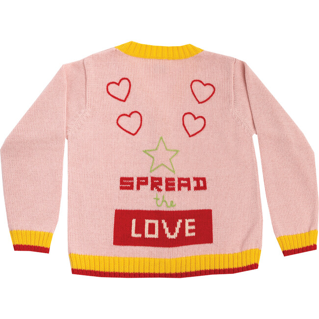 Embroidered Cardigan Sweater "Spread the Love", Pink - Sweaters - 2
