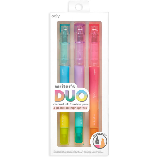 Writer's Duo Double-Ended Fountain Pens & Highlighters (Set of 3)
