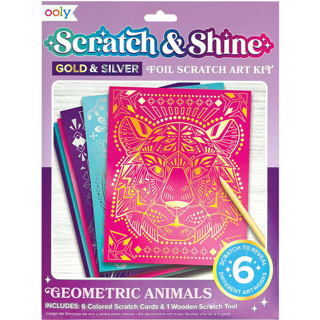Scratch & Shine Foil Scratch Art Kits, Geo Animals (Set of 7)
