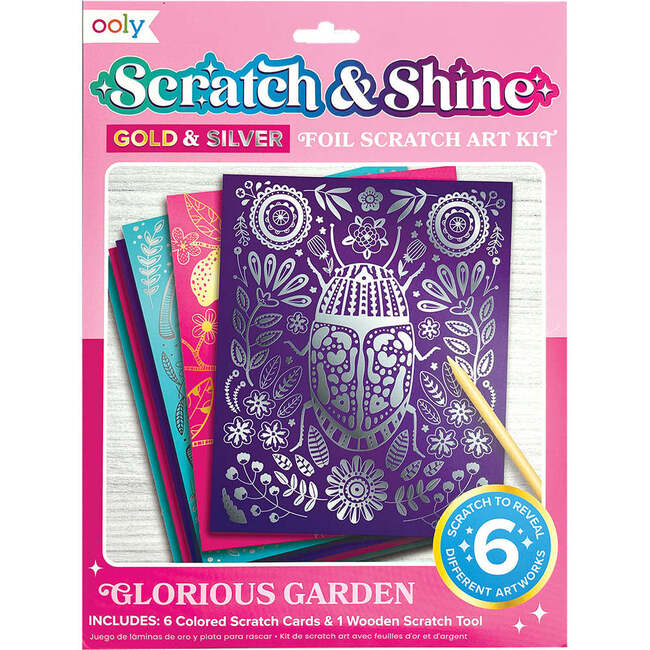 Scratch & Shine Foil Scratch Art Kits, Glorious Garden (Set of 7)