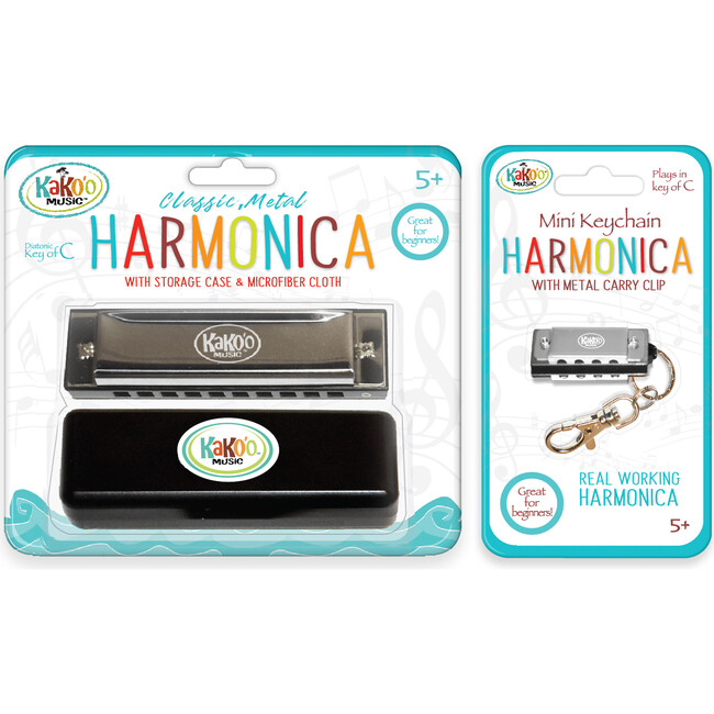 Kako'o Harmonica and Mini Harmonica with Bonus Cloth, Silver - Musical - 1