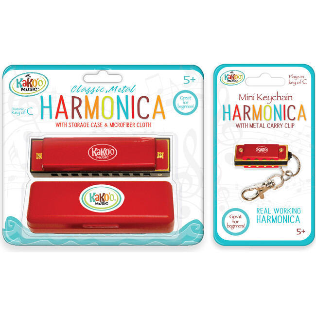 Kako'o Harmonica and Mini Harmonica with Bonus Cloth, Red