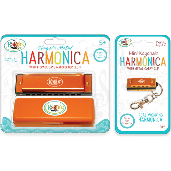 Kako'o Harmonica and Mini Harmonica with Bonus Cloth, Orange - Musical - 1