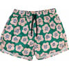 Men's Poppy Drawstring Swim Trunks, Green And Peach - Swim Trunks - 1 - thumbnail