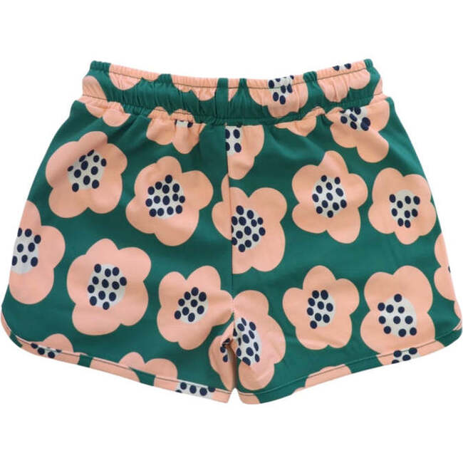 Poppy Drawstring Swim Trunks, Green And Peach - Swim Trunks - 2