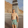 Men's Poppy Drawstring Swim Trunks, Green And Peach - Swim Trunks - 5