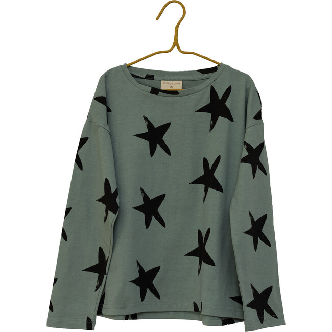 All Over Stars Printed Long Sleeve T-Shirt, Green