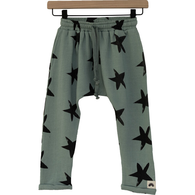 All Over Stars Printed Pre-Shrunk Drawstring Joggers, Bottle Green