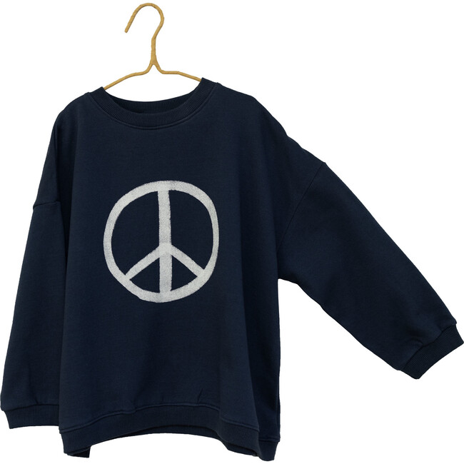 Peace Logo Printed Oversized Sweatshirt, Blue