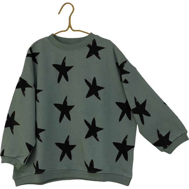 All Over Stars Printed Oversized Sweatshirt, Bottle Grey And Black