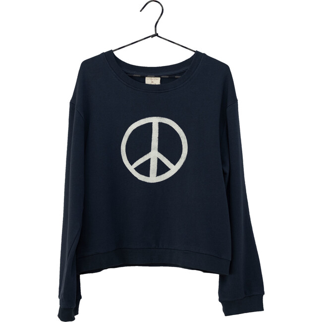 Peace Logo Printed Oversized Sweater, Blue - Sweaters - 1