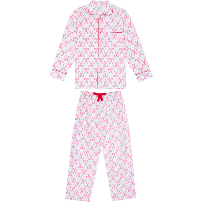 Men's Candy Cane Pajama Shirt and Pant Set, Red - Pajamas - 1