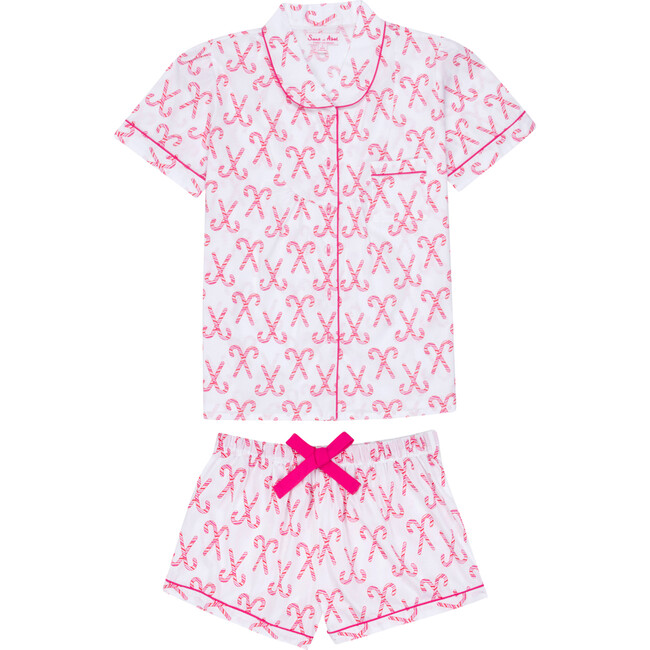 Women's Candy Cane Shirt & Boxer Set, Red - Pajamas - 1