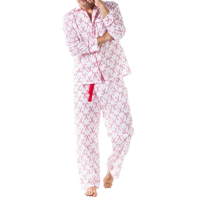 Men's Candy Cane Pajama Shirt and Pant Set, Red - Pajamas - 3