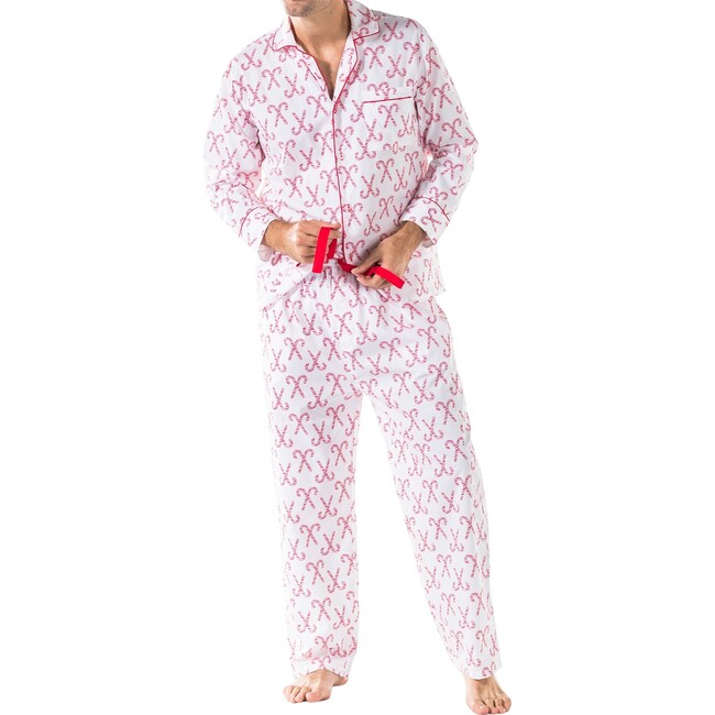 Men's Candy Cane Pajama Shirt and Pant Set, Red - Pajamas - 4