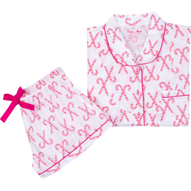 Women's Candy Cane Shirt & Boxer Set, Red - Pajamas - 2